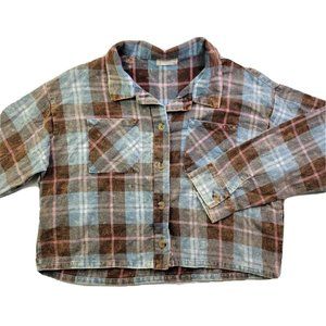 Altar'd State Women's L Flannel Plaid Button-Up Top Pockets Teen Grunge Comfort
